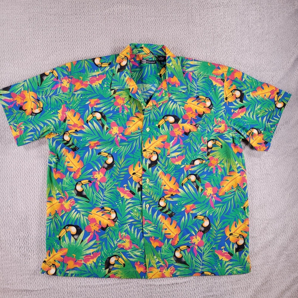 Blue Generation Toucan Parrot Hawaiian shirt size XL